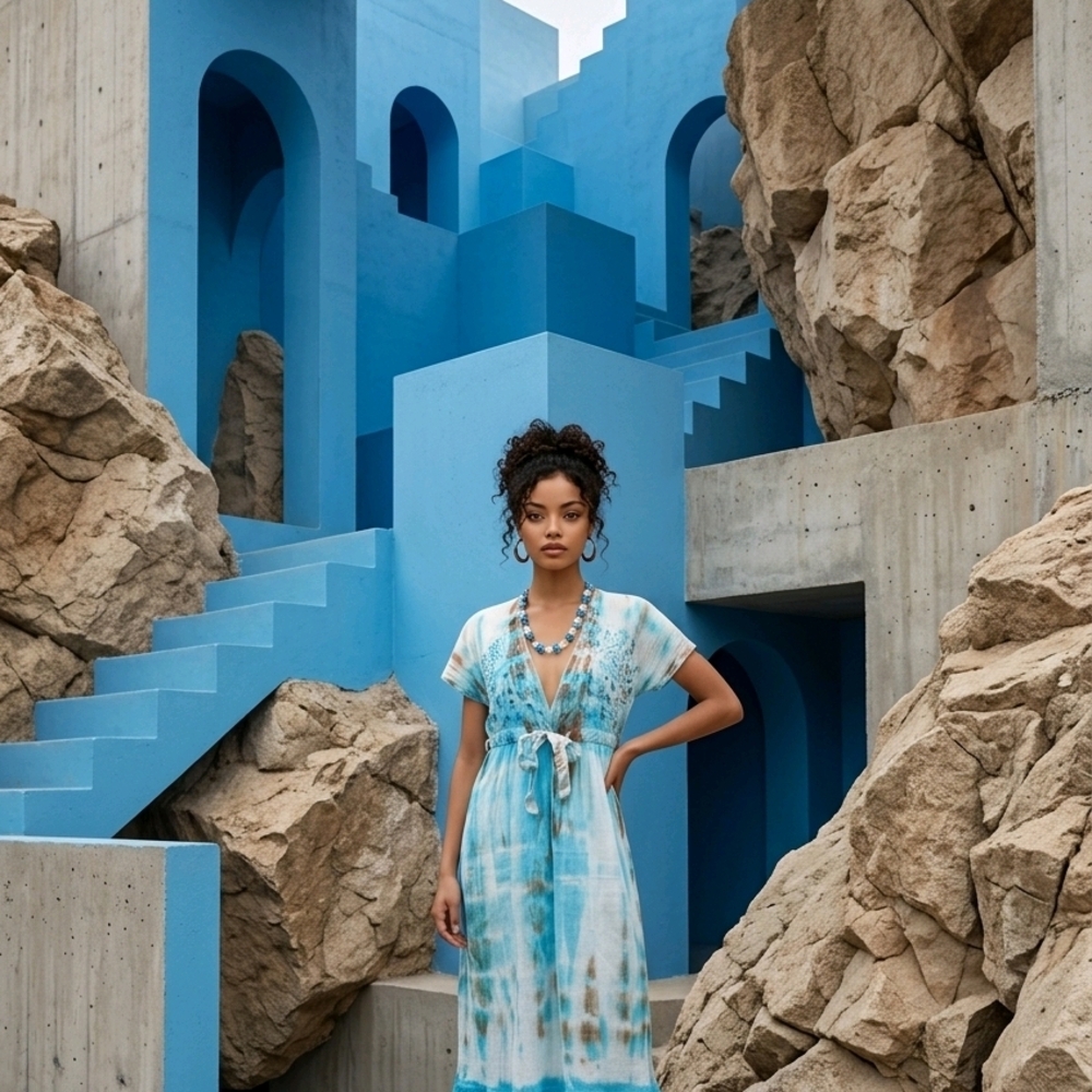 Funky People Blue Tie-Dye V-Neck Maxi Dress